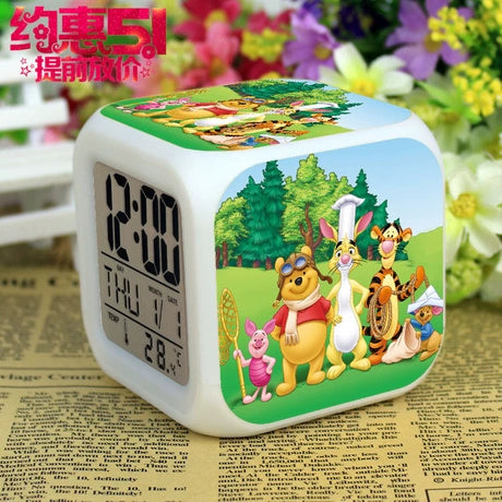 Fashion Led Alarm Clock Mute Colorful Color Changing Lazy Alarm Clock with Small Night Lamp Winnie the Pooh Bedside Alarm Clock