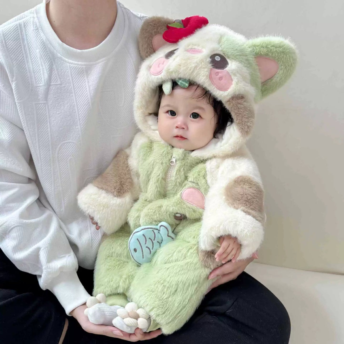 Cute Fall and Winter Super Cute Thickened Heattech Crawling Suit Jumpsuit