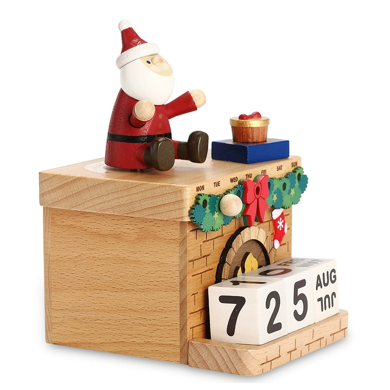 Jeancard Wooden Santa Claus Perpetual Calendar Music Box Kids Friends Girlfriends Men and Women Birthday Christmas Gift