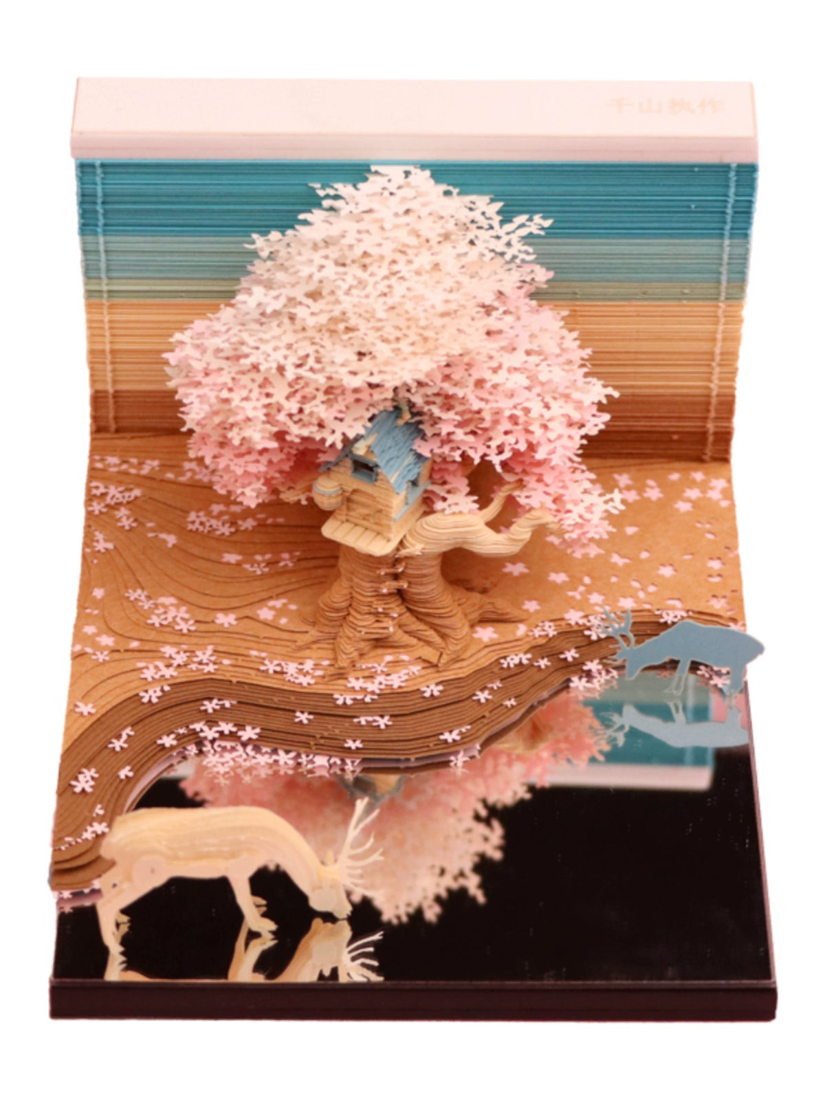 3D Stereo Note Paper Building Model Couple Cherry Blossom