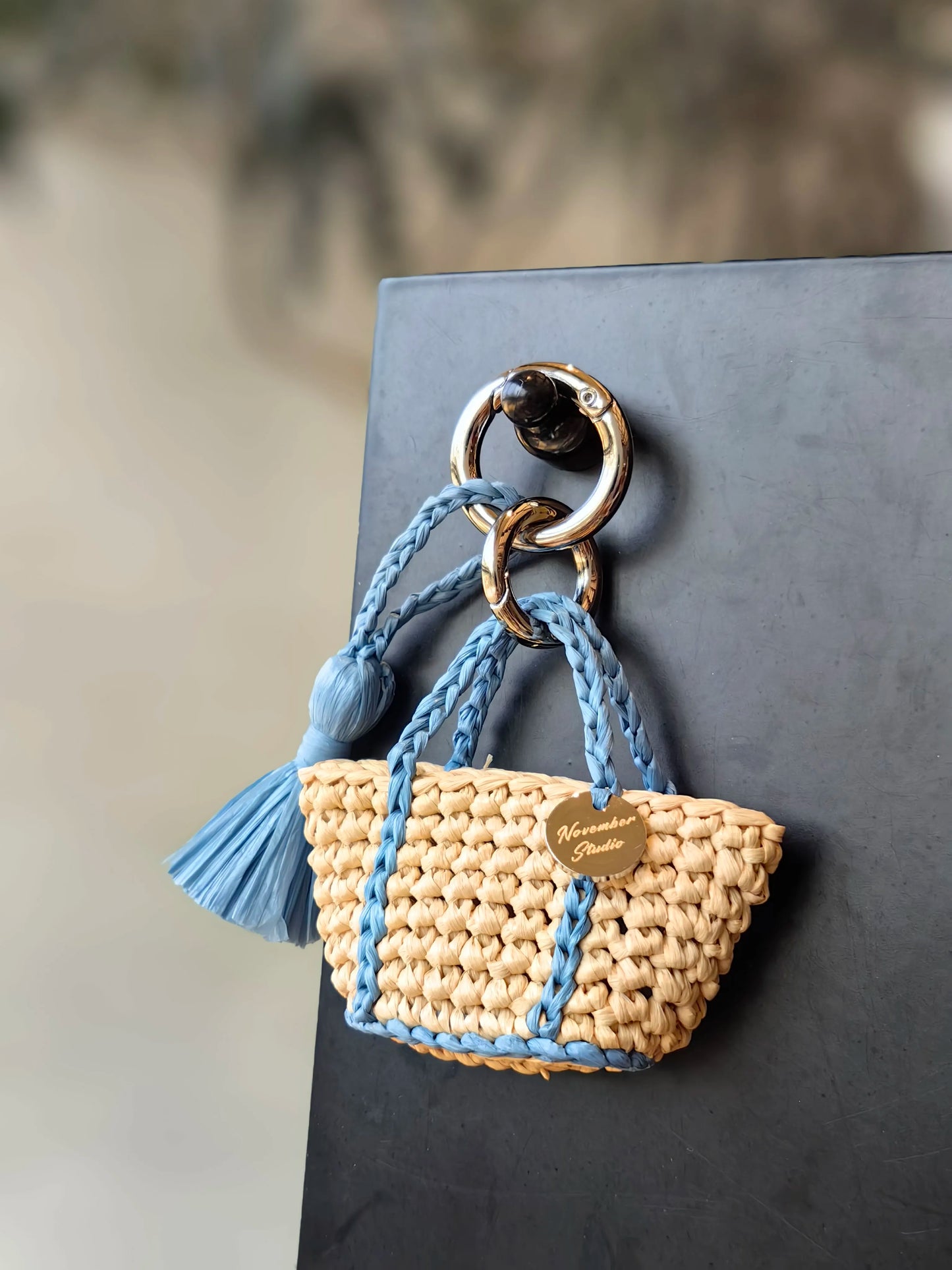 DIY Handmade Crocheted Mini Handbag Pendant Christmas Gift Raffia Keychain Material Package/Finished Product