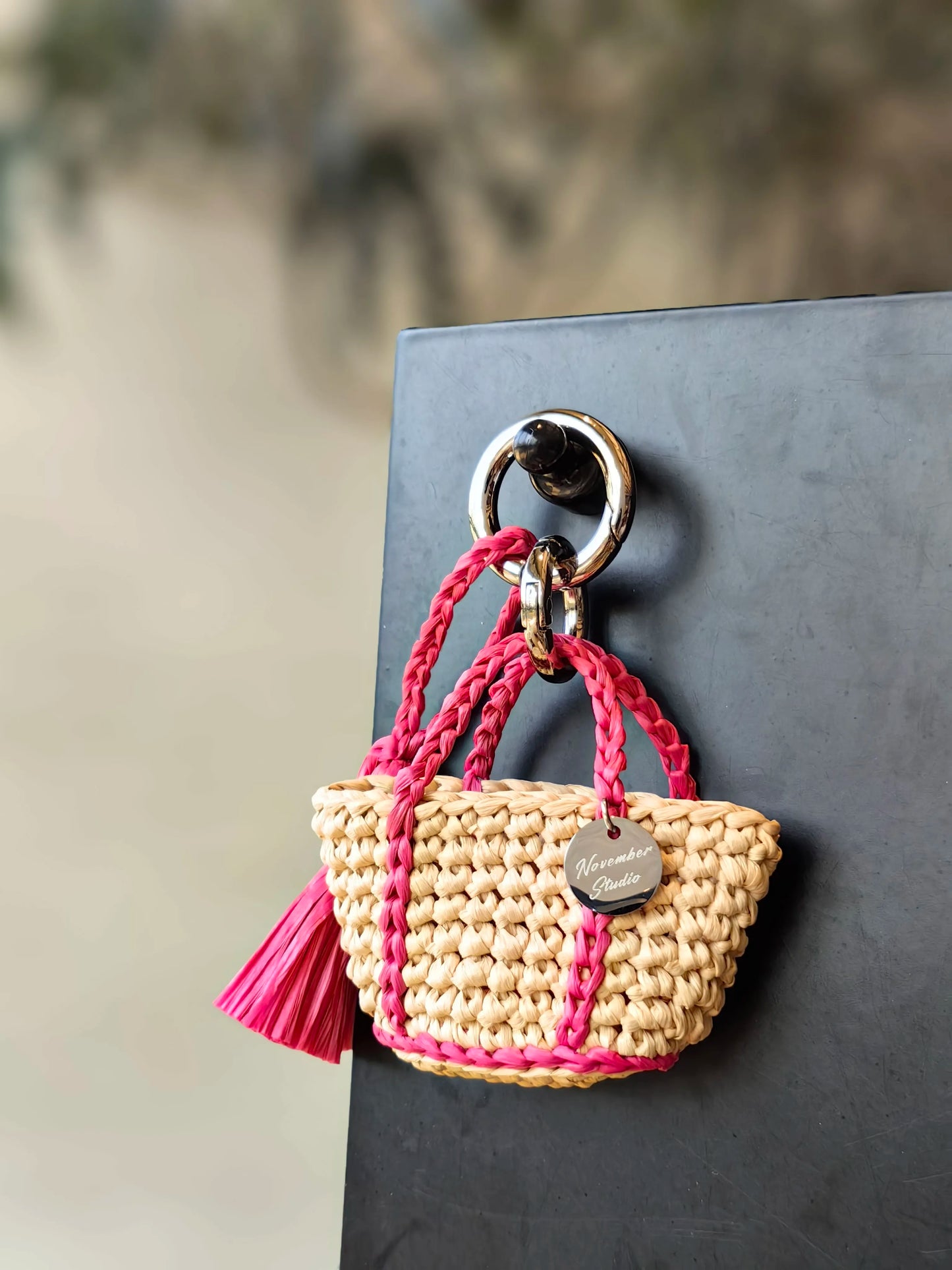 DIY Handmade Crocheted Mini Handbag Pendant Christmas Gift Raffia Keychain Material Package/Finished Product