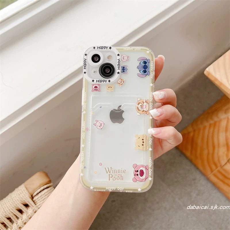 Card Holder Bear Suitable for Iphone16promax Apple 15/12/13 Cute 14pro Phone Case 11 Can Hold Photos X/XR Female 78P Card Holder Drop-Resistant 15pro Niche Style Ins Korean Creative