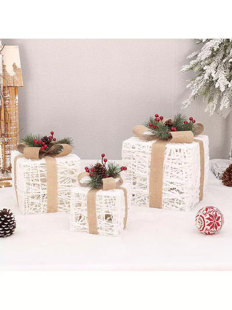 Christmas Gift Box Silk Thread Winding Christmas Gift Box Three-Piece Pile Head Decoration Holiday Scene Decoration Supplies