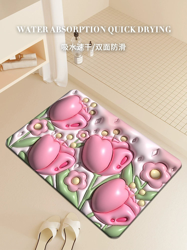 3D Three-Dimensional Expansion Small Flower Floor Mat Bathroom Toilet Diatom Mud Absorbent Pad Toilet Door Non-Slip Bathtub Floor Mat