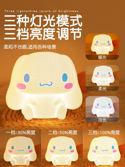 Sanrio Emie Cinnamoroll Babycinnamoroll Night Light Sleep Light Big Ear Dog Silicone Creative Gift USB Light Bedroom Baby Nursing Bedside Lamp Cartoon Cute Eye Protection Bedside Small Night Lamp Soft Light Charging