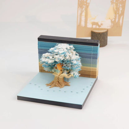 3D Stereo Note Paper Building Model Couple Cherry Blossom