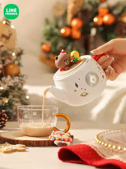 Line Friends Brown Bear Christmas Gift Teapot Ceramic Large Capacity Kettle Water Cup Kung Fu Tea Set Suit