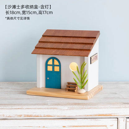 A Ying Desktop Miniature House Decoration Wooden House Decoration Female Minimalist Japanese Style Atmosphere Luminous Decompression Healing Gift