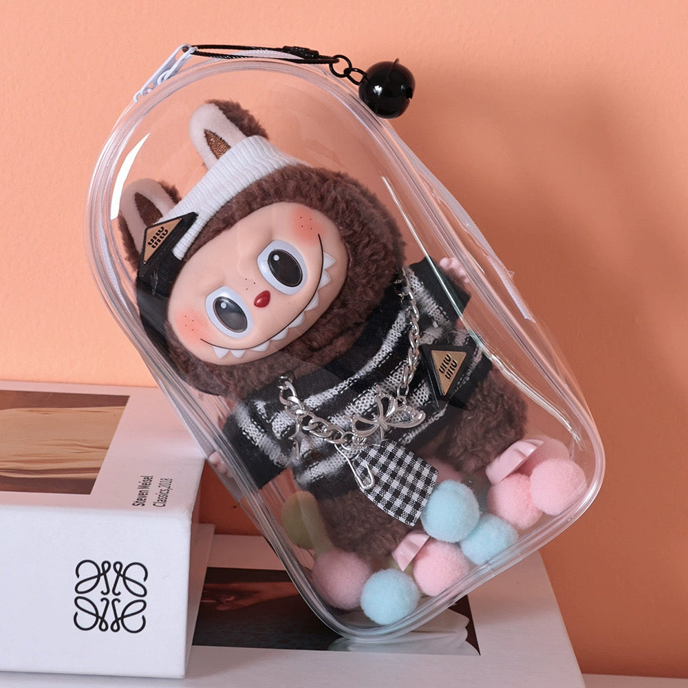 Cute Labubu Vinyl Protective Cover Cotton Doll Automobiles Curtain Cloth Sitting Party Cartoon Backpack Walking Doll Bag Hot