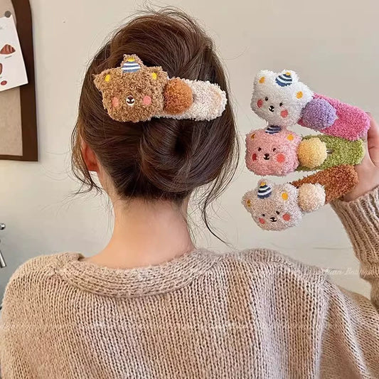 Cute Stuffed Bear Large Duckbill Clip Female 2024 New Arrival Fall and Winter Barrettes Back Hairpin Fancy Headdress