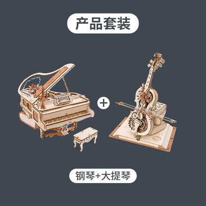 ROKR Ruoke Secret Cello Music Box Music Box DIY Handmade Wooden Assemble Model Birthday Gift for Women