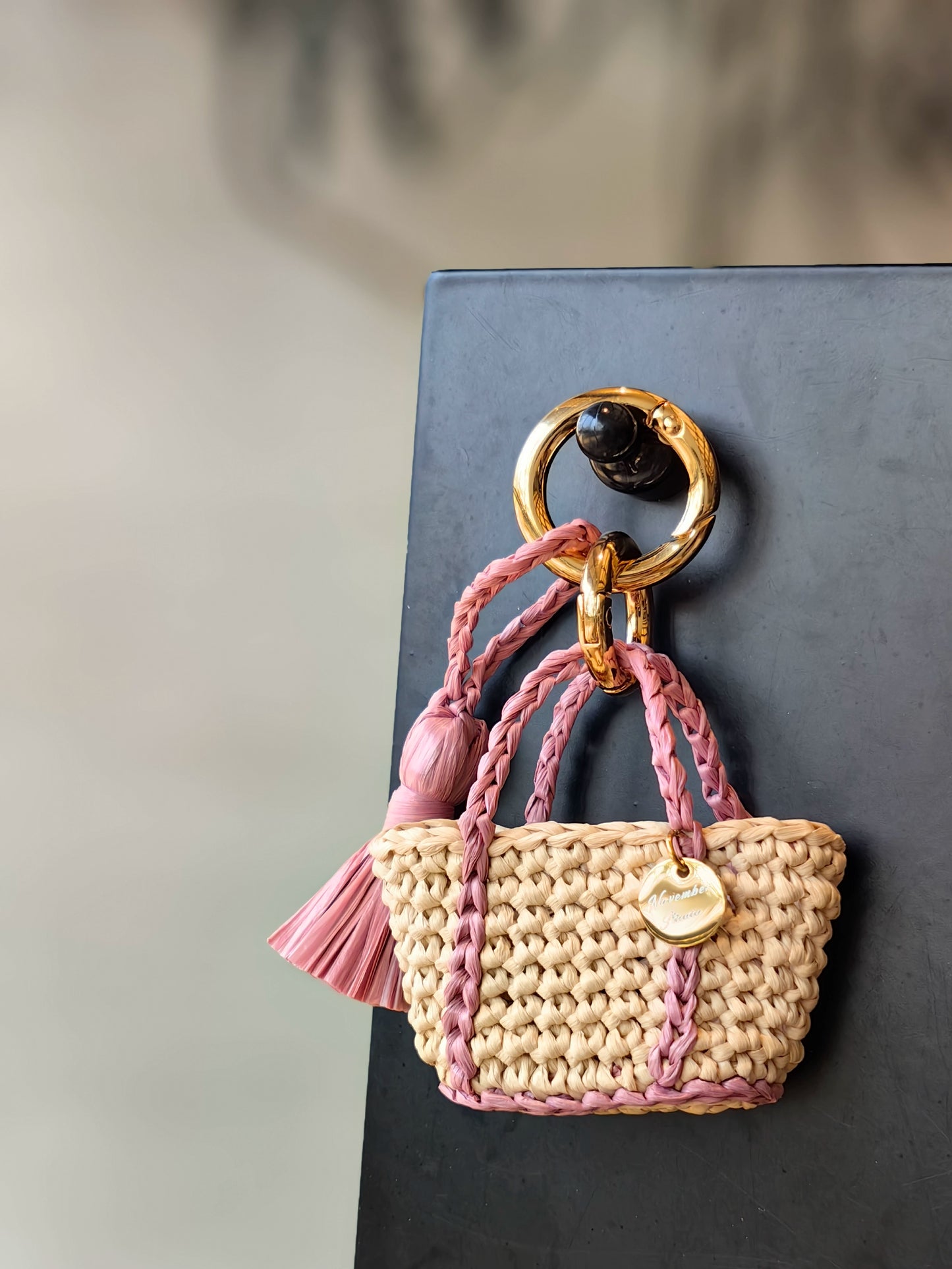 DIY Handmade Crocheted Mini Handbag Pendant Christmas Gift Raffia Keychain Material Package/Finished Product