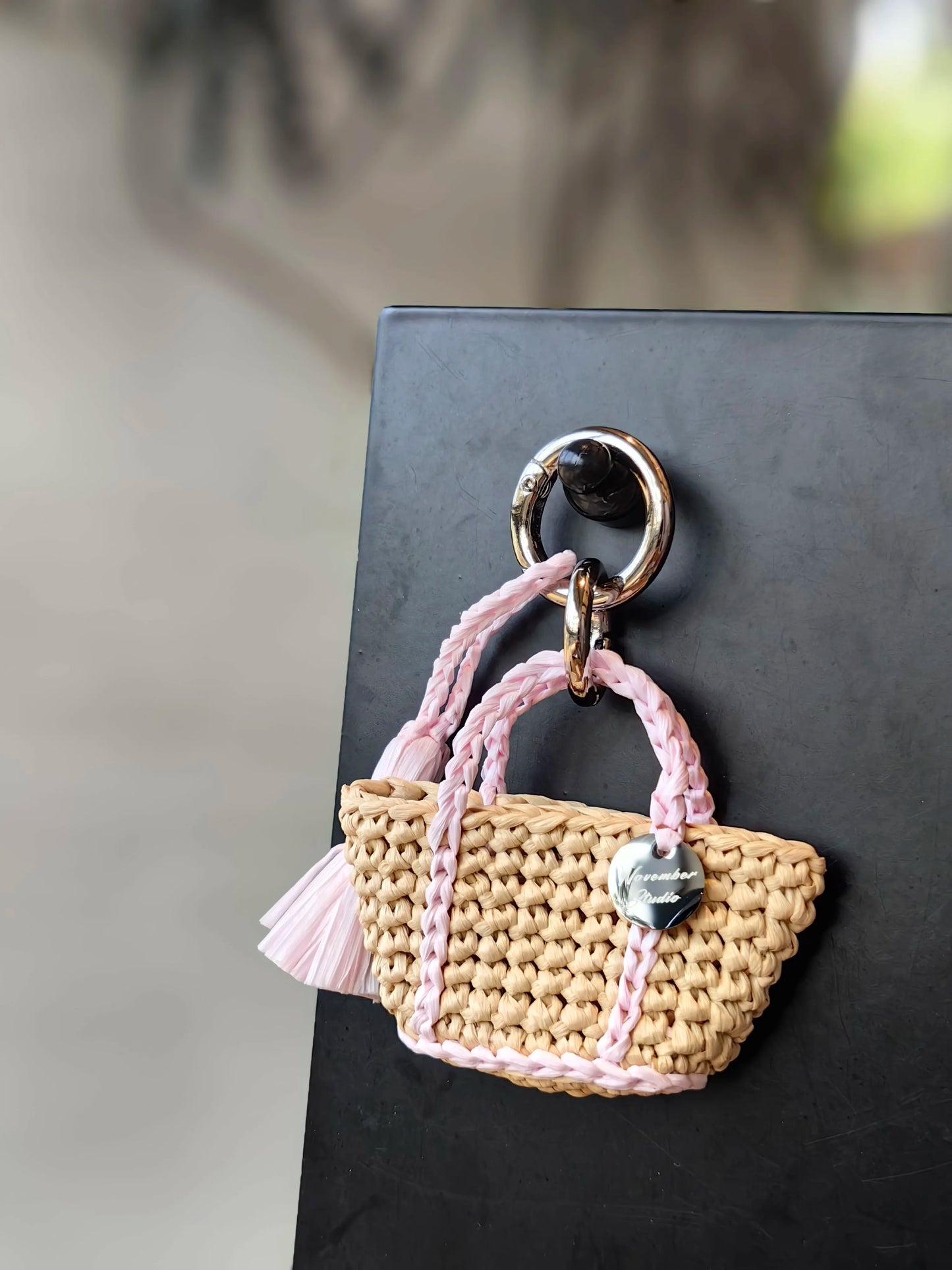 DIY Handmade Crocheted Mini Handbag Pendant Christmas Gift Raffia Keychain Material Package/Finished Product