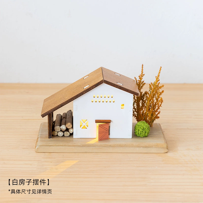 A Ying Desktop Miniature House Decoration Wooden House Decoration Female Minimalist Japanese Style Atmosphere Luminous Decompression Healing Gift