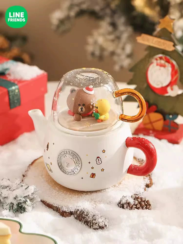 Line Friends Brown Bear Christmas Gift Teapot Ceramic Large Capacity Kettle Water Cup Kung Fu Tea Set Suit