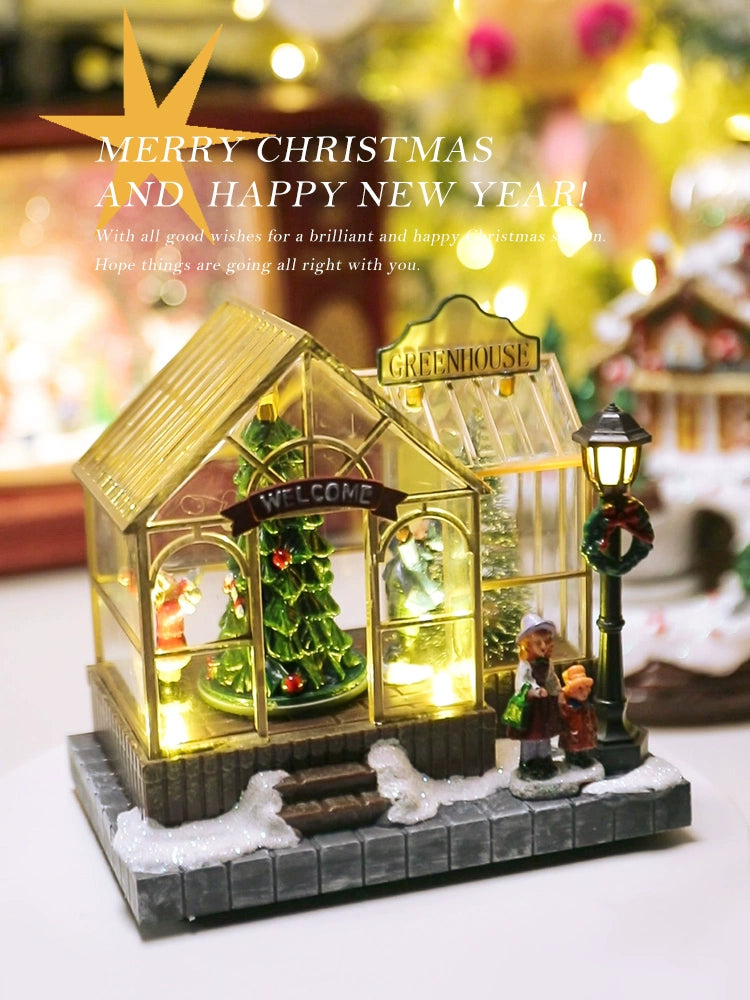 2023 Children's Day Luminous Music Biscuit House Rotate Small Train Snow House Electric Gift Export Export High-End