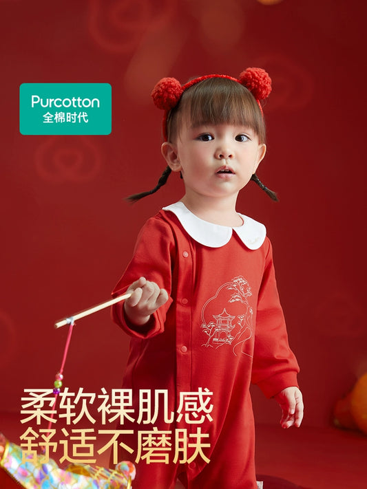 Purcotton Baby New Year Greeting Clothes New Arrival Baby Jumpsuit Festive Outwear Newborn Rompers