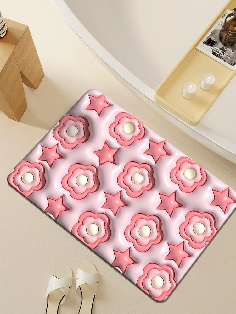 3D Three-Dimensional Expansion Small Flower Floor Mat Bathroom Toilet Diatom Mud Absorbent Pad Toilet Door Non-Slip Bathtub Floor Mat