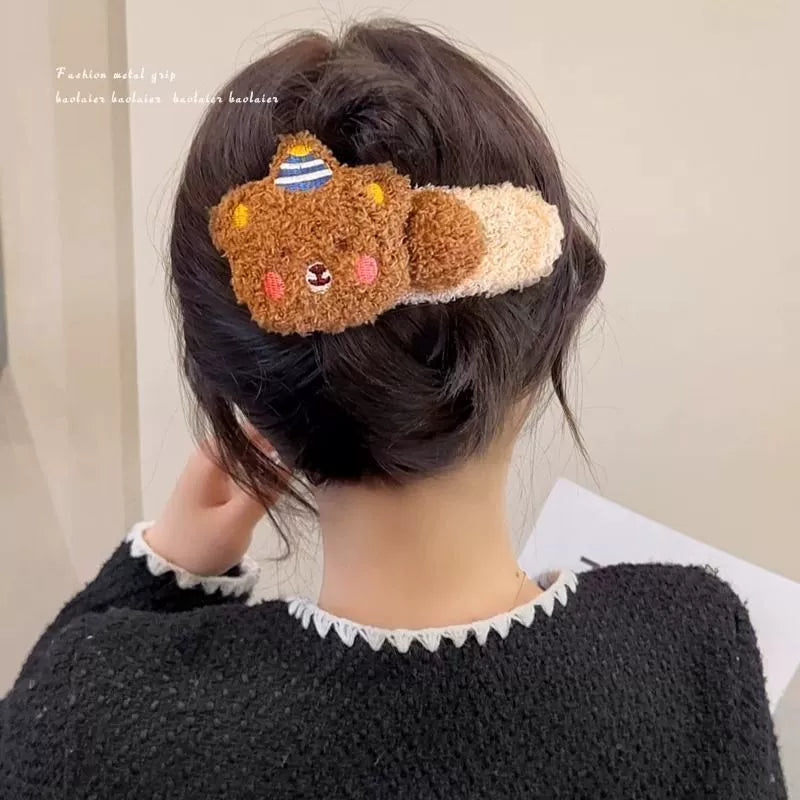 Cute Stuffed Bear Large Duckbill Clip Female 2024 New Arrival Fall and Winter Barrettes Back Hairpin Fancy Headdress