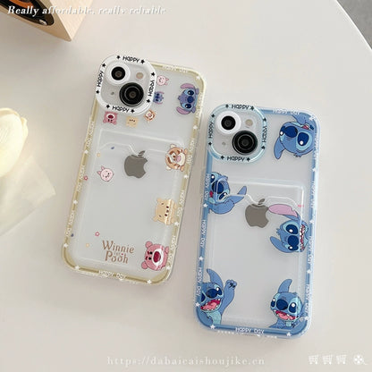 Card Holder Bear Suitable for Iphone16promax Apple 15/12/13 Cute 14pro Phone Case 11 Can Hold Photos X/XR Female 78P Card Holder Drop-Resistant 15pro Niche Style Ins Korean Creative