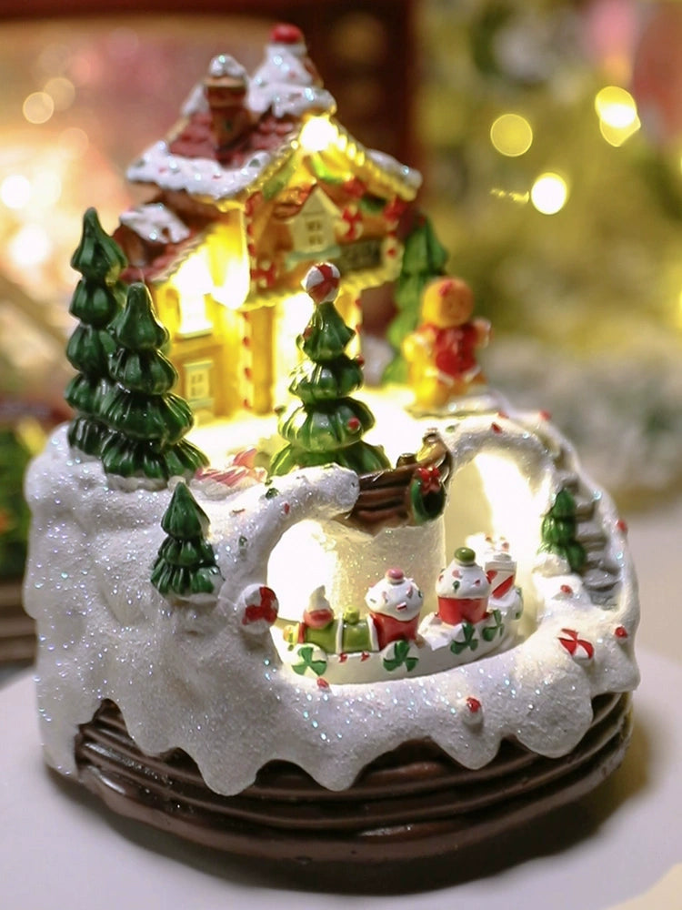 2023 Children's Day Luminous Music Biscuit House Rotate Small Train Snow House Electric Gift Export Export High-End