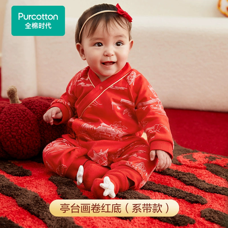 Purcotton Baby New Year Greeting Clothes New Arrival Baby Jumpsuit Festive Outwear Newborn Rompers