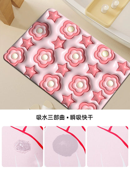 3D Three-Dimensional Expansion Small Flower Floor Mat Bathroom Toilet Diatom Mud Absorbent Pad Toilet Door Non-Slip Bathtub Floor Mat