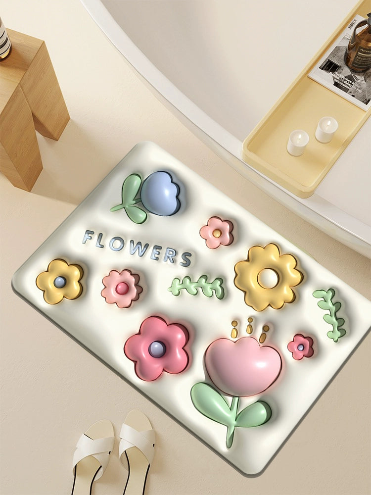 3D Three-Dimensional Expansion Small Flower Floor Mat Bathroom Toilet Diatom Mud Absorbent Pad Toilet Door Non-Slip Bathtub Floor Mat