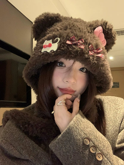 Cute Bear Ears Cat Female Autumn and Winter Bows