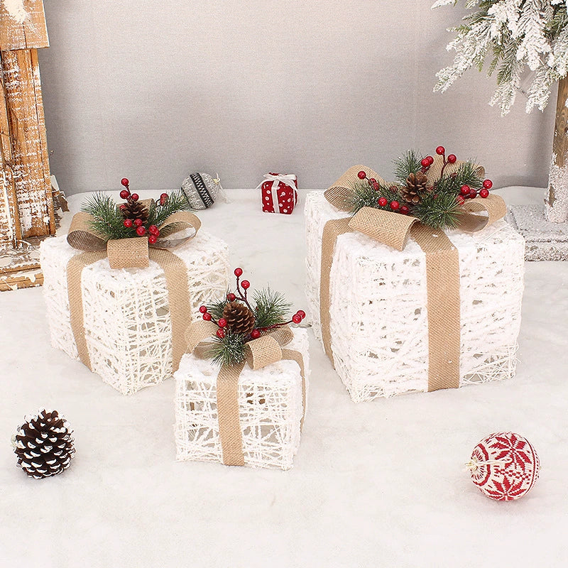 Christmas Gift Box Silk Thread Winding Christmas Gift Box Three-Piece Pile Head Decoration Holiday Scene Decoration Supplies