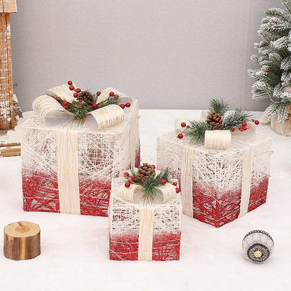 Christmas Gift Box Silk Thread Winding Christmas Gift Box Three-Piece Pile Head Decoration Holiday Scene Decoration Supplies