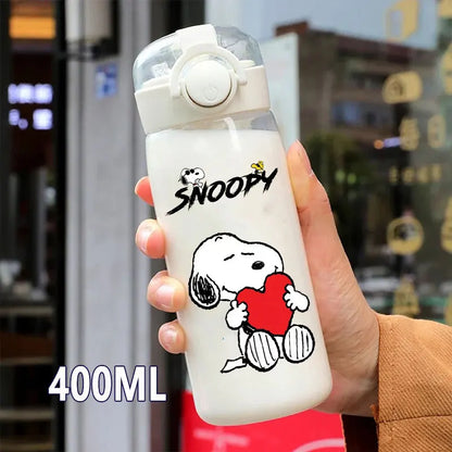 Snoopy Straw Water Cup Portable Plastic 600/400ML Charlie Browns Transparent Outdoor Large Capacity Sport Cute Water Bottle