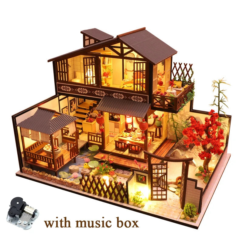 DIY Wooden Dollhouse Chinese Town Architecture Doll Houses Miniatures with Furniture Toys for Children Friend Birthday Gift