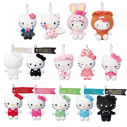 Sanrio Hello Kitty Cute 50Th Anniversary Colorful Plush Toys Kawaii Keychain Backpack Pendant Girl Birthday Gift Doll Decoration