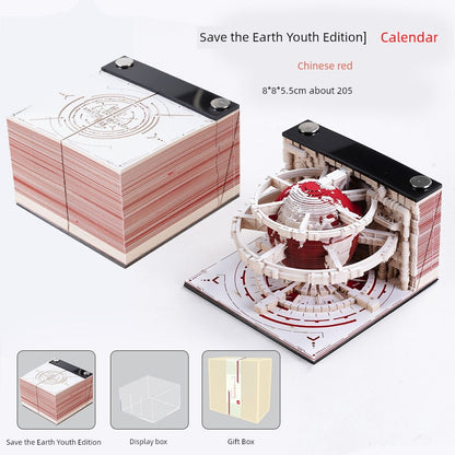 2025 Snake Year Save the Earth Calendar 3D Three-Dimensional Paper Carving Note Creative Model Hand Tear Desktop Decoration Desk Calendar