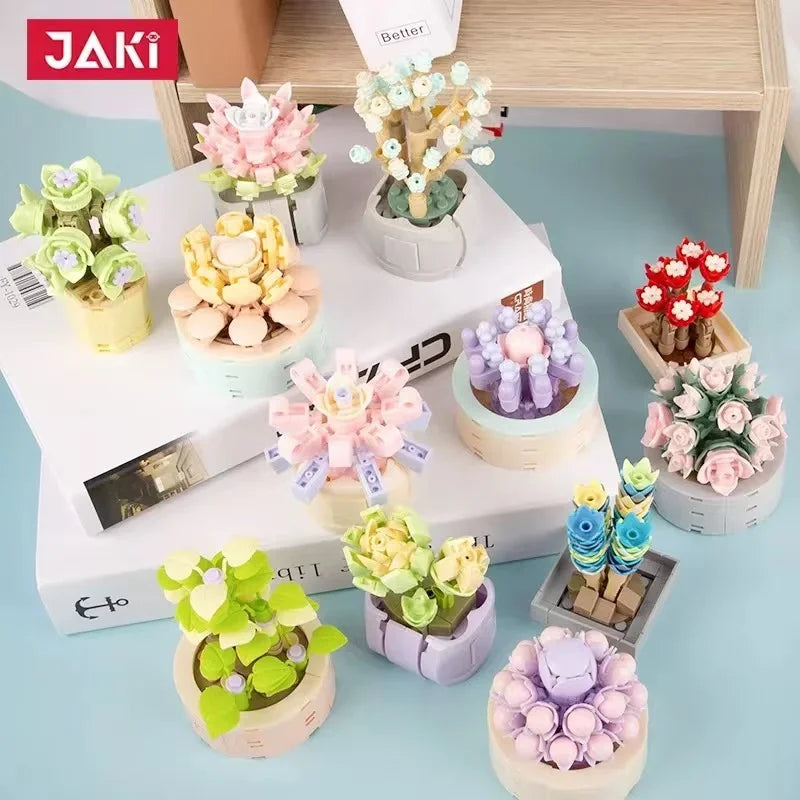 JAKI Blocks Teens Building Toys Bricks Girls Flowers Potted Plant Puzzle Home Decor Artificial Flowers Women Gift JK2710