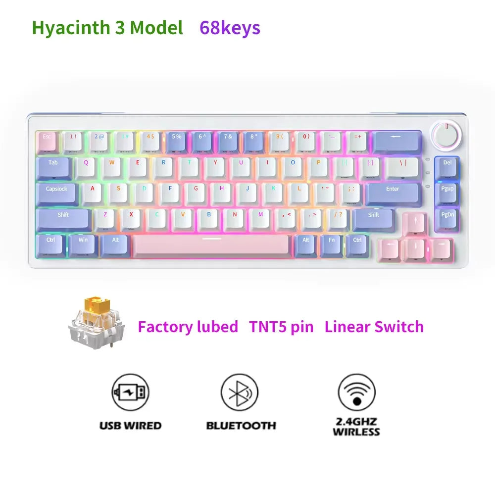 FuryCube ZA68 Pro(EN/RU)  68 Keys Mechanical Keyboard Hot Swappable 3 Modes PBT RGB 65% Gaming Keyboards Linear Switch