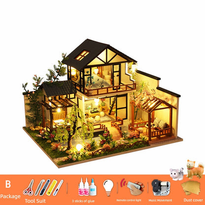 Creative Retro Chinese Style DIY Cottage Japanese Style House C Courtyard Model Hand-Assembled Female Birthday Christmas Gift