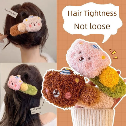 Cute Stuffed Bear Large Duckbill Clip Female 2024 New Arrival Fall and Winter Barrettes Back Hairpin Fancy Headdress