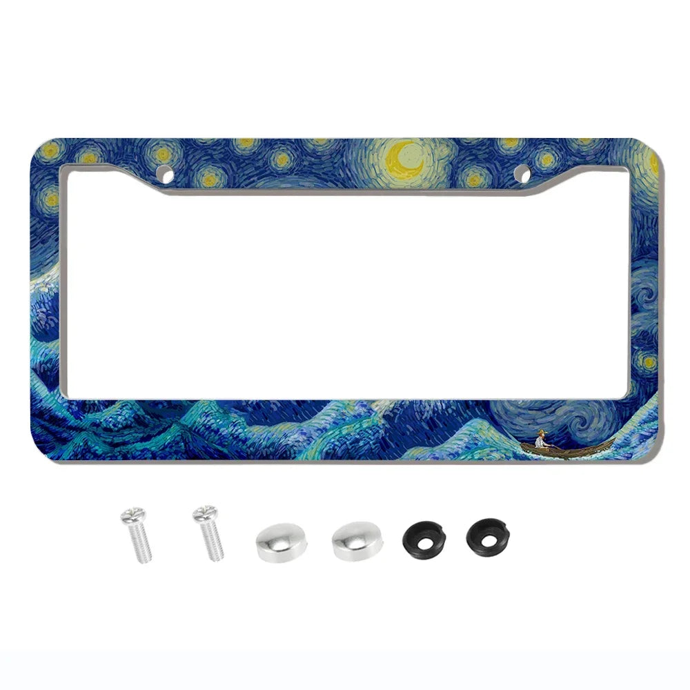 Beautiful oil painting with screws license plate holder car decoration aluminum alloy car parts American specifications A8/13