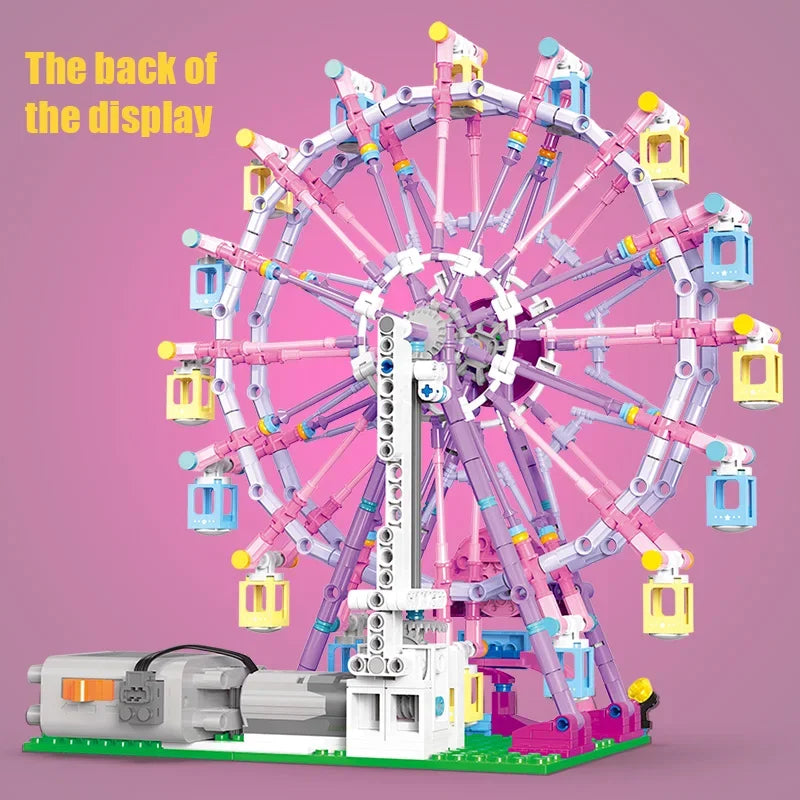 ZKZC Cherry blossom color City Friends Seven Colors LED Rotating Ferris Wheel Building Blocks Electric Bricks Toy Children Gifts