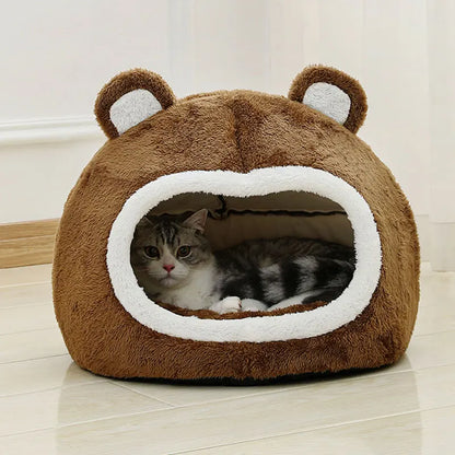 Funny Cat Bed Warm Pet House Soft Long Plush Kitten Lounger Cushion Small Dogs Tent Cave Beds For Cozy Cat House Mat Supplies