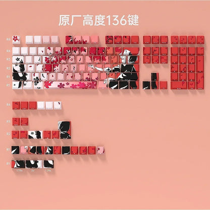 Sakura Keycap Set PBT 130 Keys Little Girl Side Engraved Translucent for MX Switch 60/84/90/104/108 Mechanical Keyboards