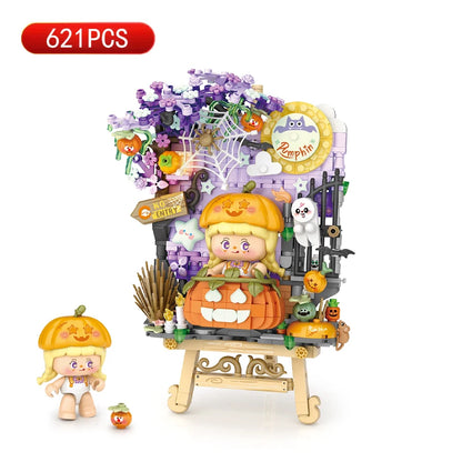 LOZ Mini Creative Pumpkin Fluorescence Easel Building Blocks Halloween Kitty Puzzle Assembly Toy Bricks Children Christmas Gifts