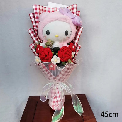 Hot Plush Bouquet Hello Kitty Kuromi My Melody Cinnamoroll Anime Plush Doll Toy Woman Valentine's Day Girls Christmas Gifts