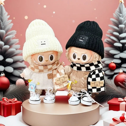 Suitable for 17cm Labubu V1/V2 Doll Clothes Doll Outfit Christmas Sweater Decoration Set[Clothes Only]