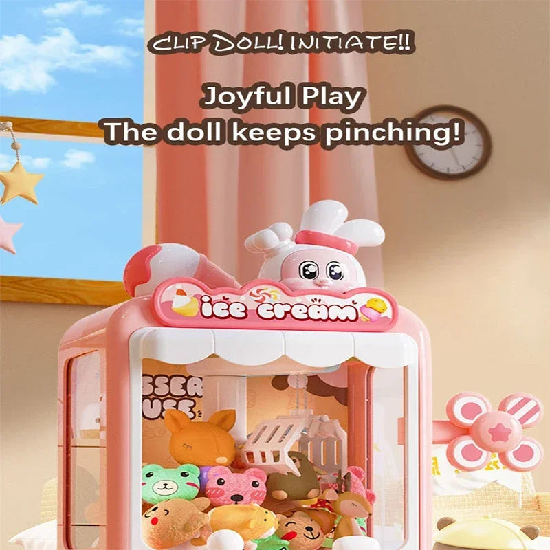 Rabbit Doll Machine Toy for Kids Mini Cartoon Claw Crane Machines with Light Music Children Toy Gifts Home Doll Grasping Machine