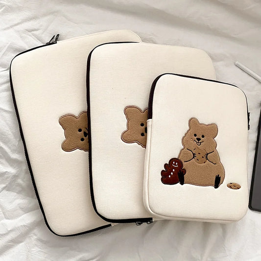 Cartoon Cute Bear Leather Laptop Bag Sleeve for Macbook Air 11 13 Inch Pro 14 15.6 M1 M2 Mac Book IPad Case Cover Accessories