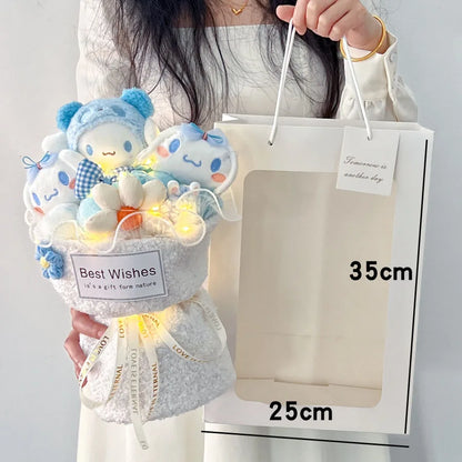 Cartoon Hello Kitty Kuromi Cinnamoroll My Melody Pom Pom Purin Plush Doll Bouquet Gift Bag Valentine's Day Xmas Girl Friend Gift